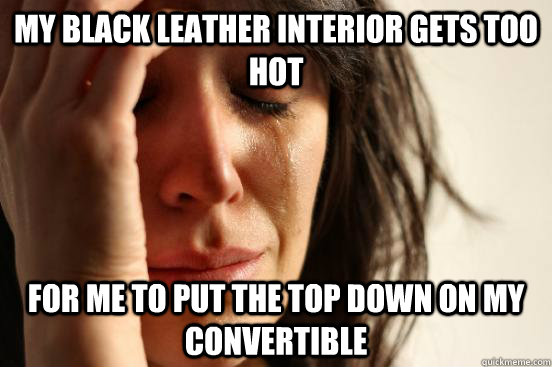 My black leather interior gets too hot for me to put the top down on my convertible  First World Problems