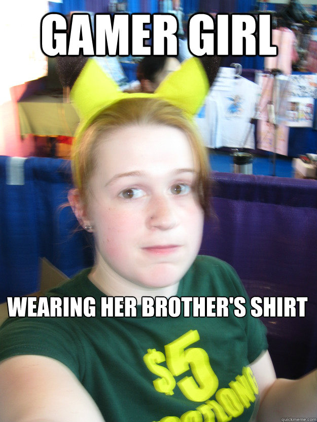 Gamer Girl Wearing her Brother's shirt - Gamer Girl Wearing her Brother's shirt  Gamer girl 1