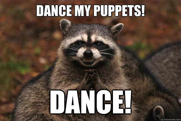 Dance My puppets! Dance!   Evil Plotting Raccoon