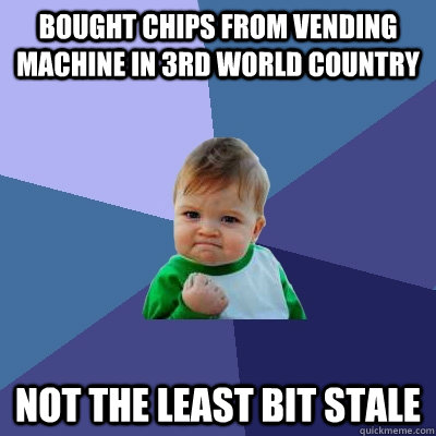 Bought chips from vending machine in 3rd world country Not the least bit stale  Success Kid
