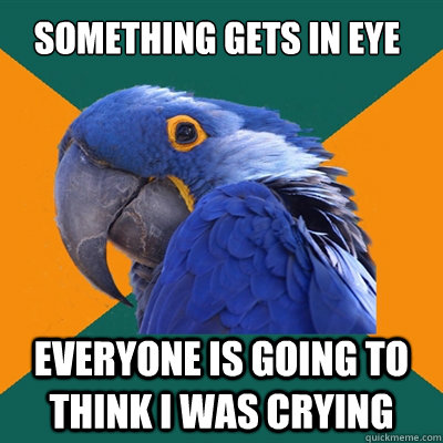 Something gets in eye everyone is going to think i was crying  Paranoid Parrot