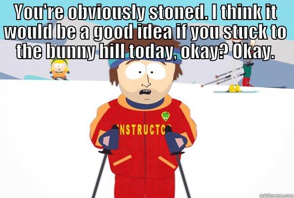 YOU'RE OBVIOUSLY STONED. I THINK IT WOULD BE A GOOD IDEA IF YOU STUCK TO THE BUNNY HILL TODAY, OKAY? OKAY.  Super Cool Ski Instructor