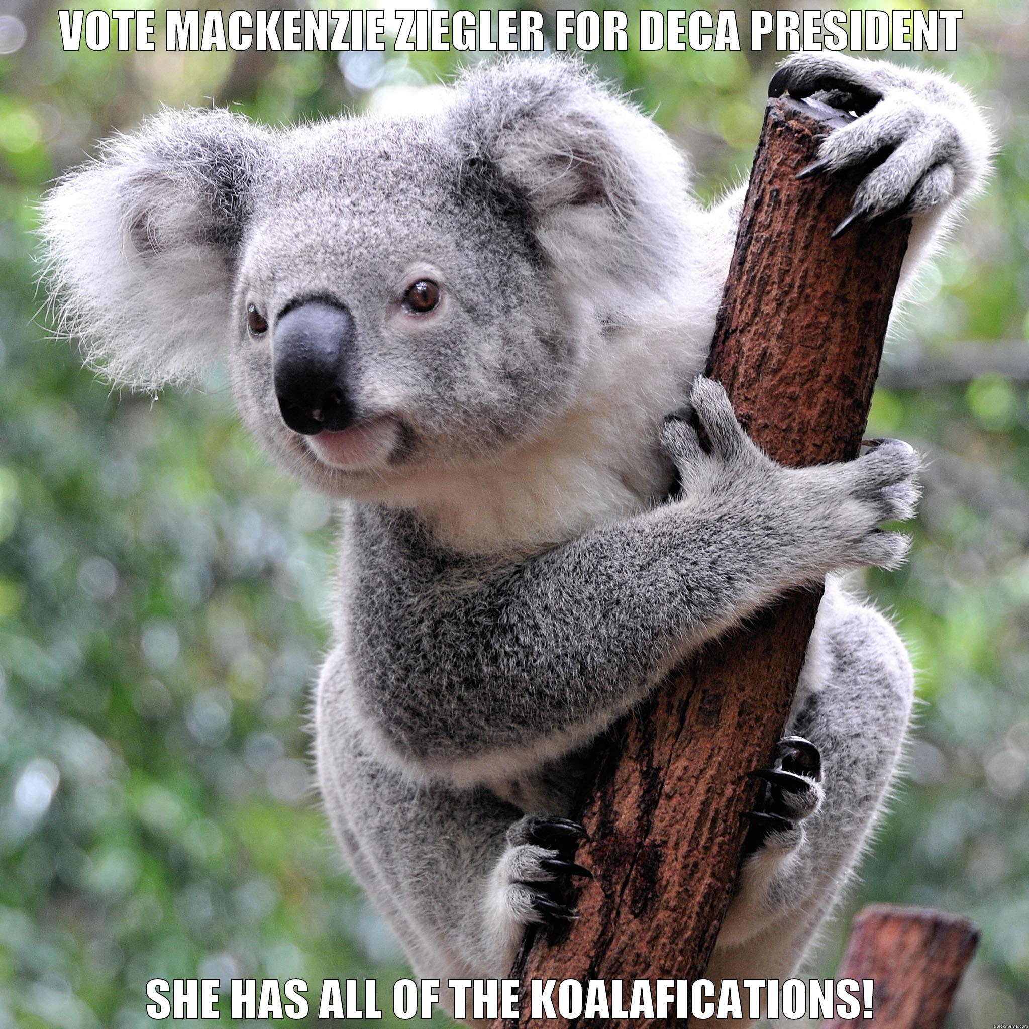 VOTE MACKENZIE ZIEGLER FOR DECA PRESIDENT SHE HAS ALL OF THE KOALAFICATIONS! Misc