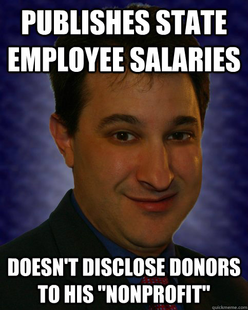 Publishes state employee salaries doesn't disclose donors to his 