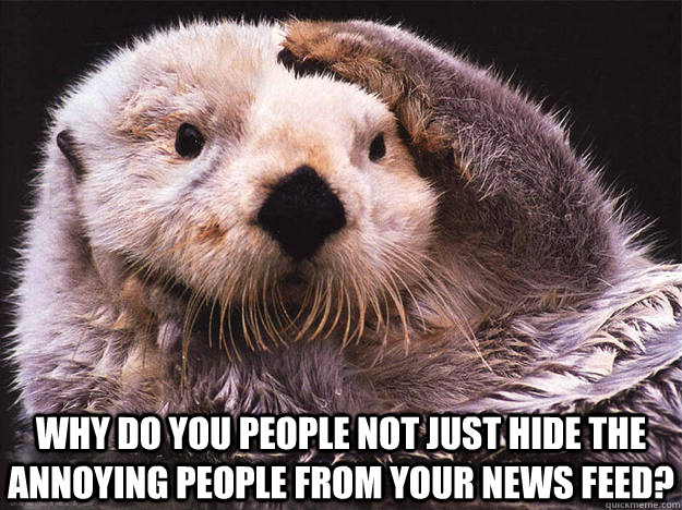 why do you people not just hide the annoying people from your news feed? - why do you people not just hide the annoying people from your news feed?  Confused Otter