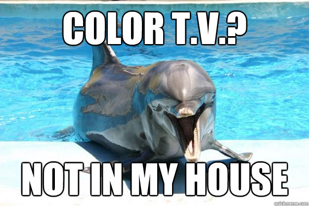 Color T.V.? Not in my house  Racist Dolphin