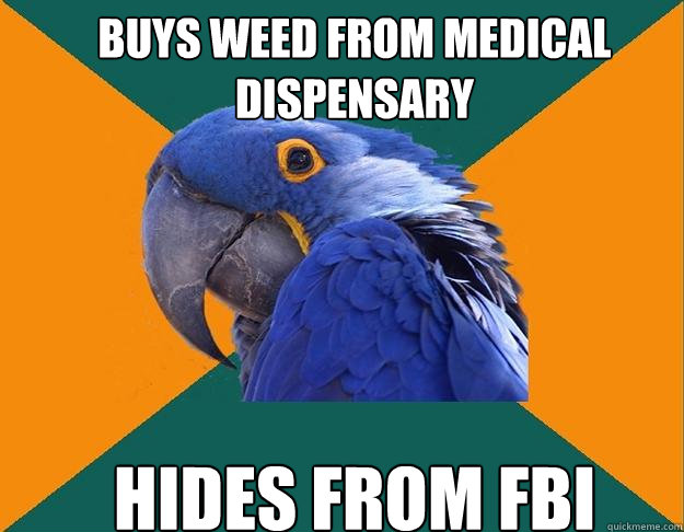 Buys weed from medical dispensary hides from FBI  Paranoid Parrot