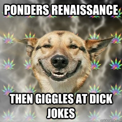 Ponders renaissance then Giggles at dick jokes  Stoner Dog