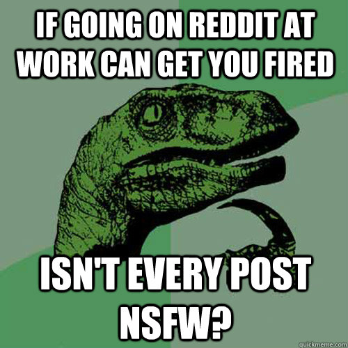 If going on reddit at work can get you fired isn't every post NSFW? - If going on reddit at work can get you fired isn't every post NSFW?  Philosoraptor