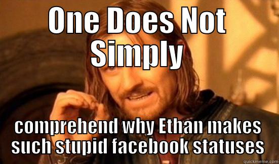 Ethan meme - ONE DOES NOT SIMPLY COMPREHEND WHY ETHAN MAKES SUCH STUPID FACEBOOK STATUSES Boromir
