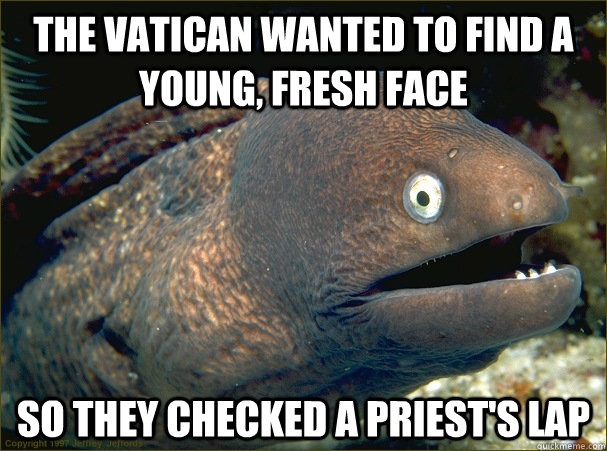 The vatican wanted to find a young, fresh face So they checked a priest's lap - The vatican wanted to find a young, fresh face So they checked a priest's lap  Bad Joke Eel
