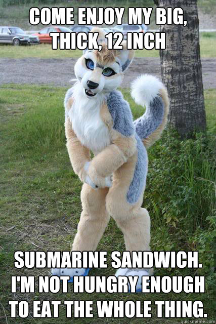 Come enjoy my big, thick, 12 inch Submarine sandwich. I'm not hungry enough to eat the whole thing.  