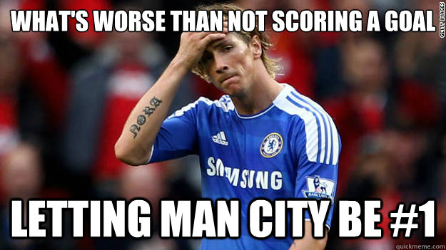 what's worse than not scoring a goal letting man city be #1  Sad Fernando Torres