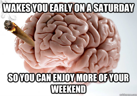 Wakes you early on a Saturday So you can enjoy more of your weekend - Wakes you early on a Saturday So you can enjoy more of your weekend  Good Guy Brain