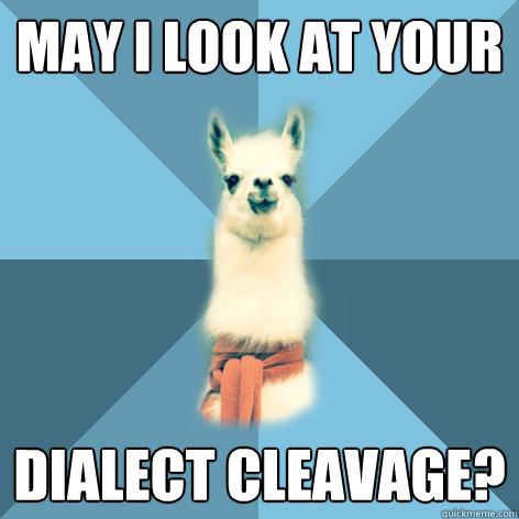 may I look at your dialect cleavage?  Linguist Llama