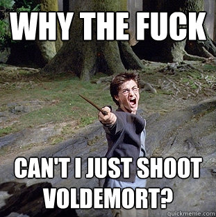 WHY THE FUCK CAN'T I JUST SHOOT VOLDEMORT?  Pissed off Harry