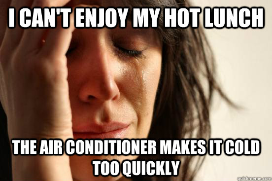I can't enjoy my hot lunch The air conditioner makes it cold too quickly  First World Problems