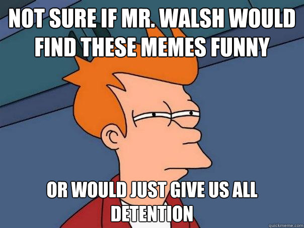 Not sure if Mr. Walsh would find these memes funny Or would just give us all detention  Futurama Fry