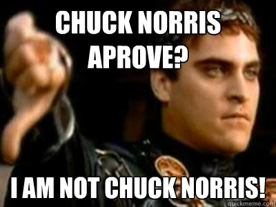 Chuck norris aprove? I am not Chuck Norris!  Downvoting Roman