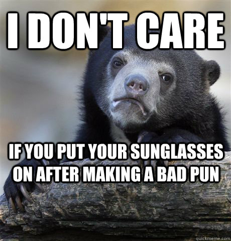I don't care if you put your sunglasses on after making a bad pun  Confession Bear