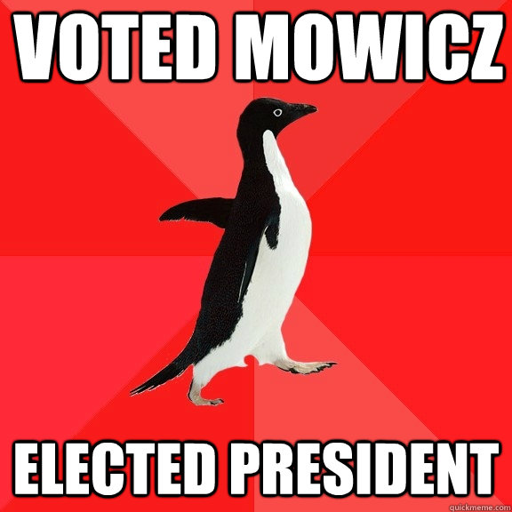 Voted Mowicz elected president  Socially Awesome Penguin