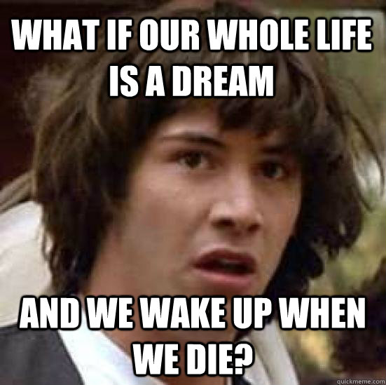 What if our whole life is a dream And we wake up when we die?  conspiracy keanu