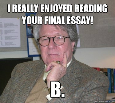 I really enjoyed reading your final essay! B. - I really enjoyed reading your final essay! B.  Humanities Professor