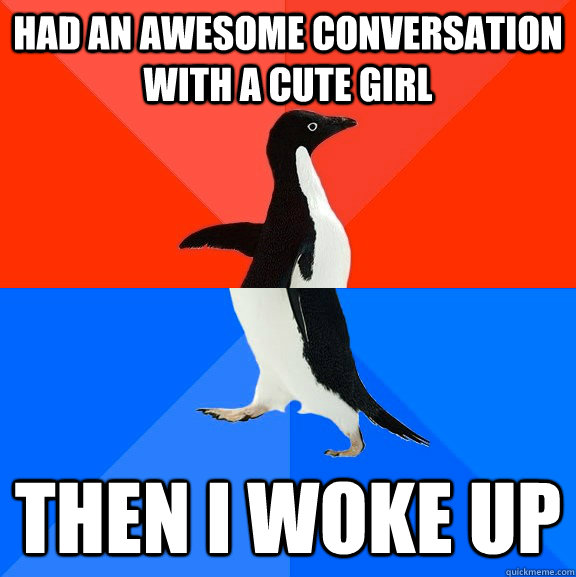 HAD AN AWESOME CONVERSATION WITH A CUTE GIRL THEN I WOKE UP  Socially Awesome Awkward Penguin