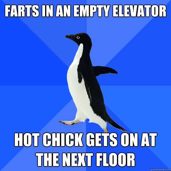 Farts in an Empty Elevator Hot chick gets on at the next floor  Socially Awkward Penguin