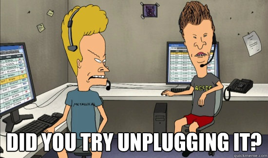  Did you try unplugging it? -  Did you try unplugging it?  Beavis support Did you try unplugging it