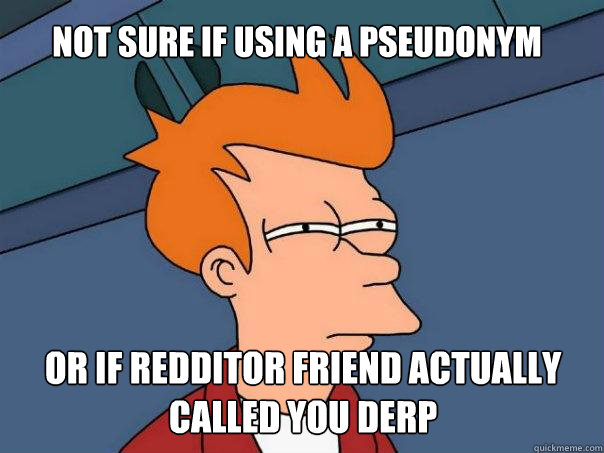 Not sure if using a pseudonym Or if redditor friend actually called you derp  Futurama Fry