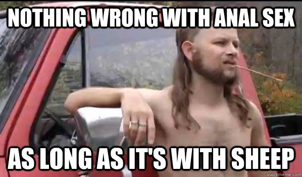 nothing wrong with anal sex as long as it's with sheep  Almost Politically Correct Redneck
