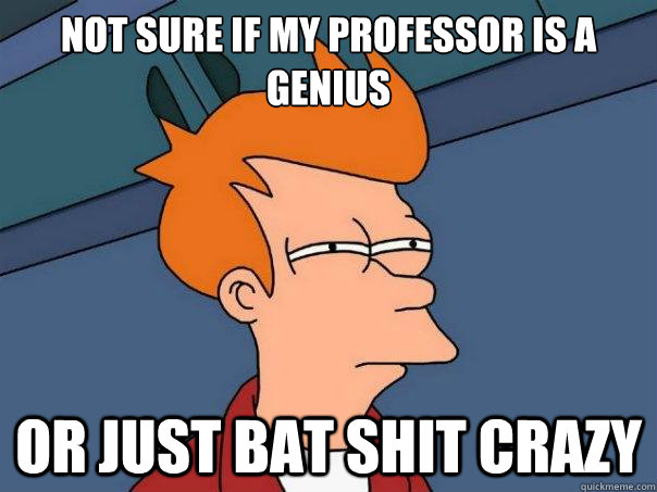 Not sure if my professor is a genius or just bat shit crazy  Futurama Fry