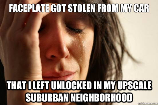 Faceplate got stolen from my car That I left unlocked in my upscale suburban neighborhood  First World Problems
