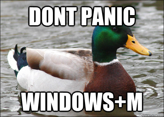 Dont Panic Windows+M  Actual Advice Mallard