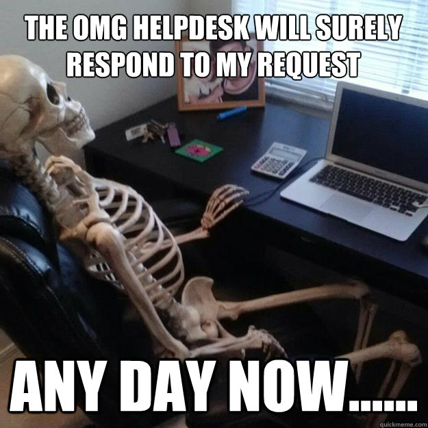 The OMG helpdesk will surely respond to my request any day now...... - The OMG helpdesk will surely respond to my request any day now......  Social Network Skeleton