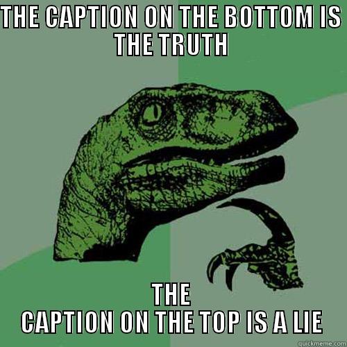 THE CAPTION ON THE BOTTOM IS THE TRUTH THE CAPTION ON THE TOP IS A LIE Philosoraptor