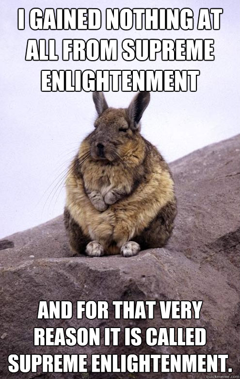 I gained nothing at all from supreme enlightenment and for that very reason it is called supreme enlightenment. - I gained nothing at all from supreme enlightenment and for that very reason it is called supreme enlightenment.  Zen Rabbit