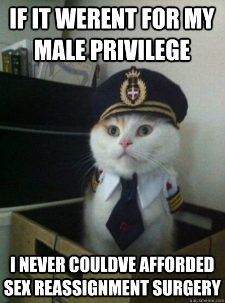 if it werent for my male privilege i never couldve afforded sex reassignment surgery  Captain kitteh