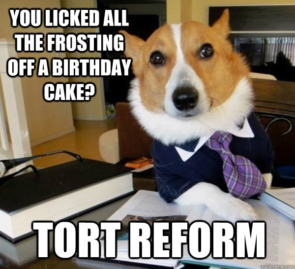 You licked all the frosting off a birthday cake? tort reform  Lawyer Dog