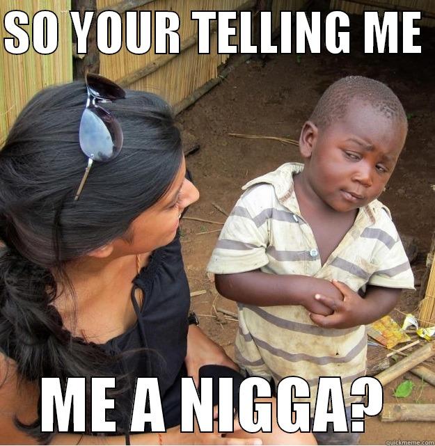 SO YOUR TELLING ME  ME A NIGGA? Skeptical Third World Kid