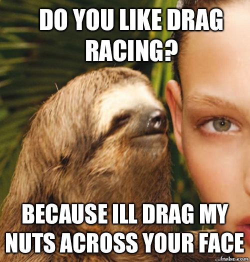 Do you like drag racing? Because ill drag my nuts across your face - Do you like drag racing? Because ill drag my nuts across your face  rape sloth