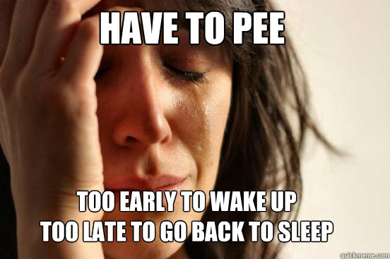 Have to pee
 Too early to wake up
Too late to go back to sleep  First World Problems