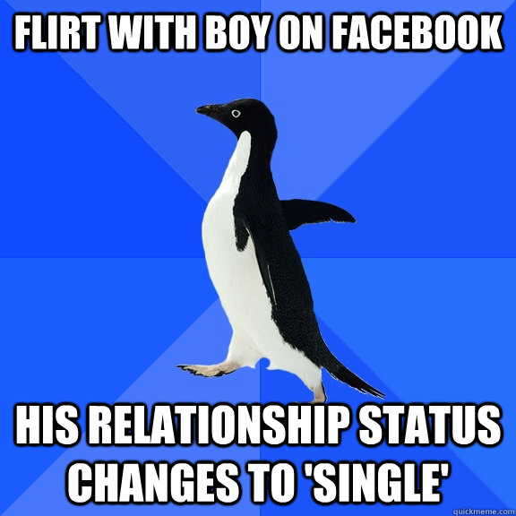flirt with boy on facebook his relationship status changes to 'single'  Socially Awkward Penguin