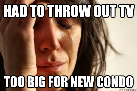 HAD TO THROW OUT TV TOO BIG FOR NEW CONDO  First World Problems