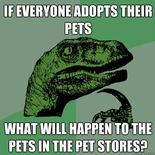 If everyone adopts their pets what will happen to the pets in the pet stores? - If everyone adopts their pets what will happen to the pets in the pet stores?  Philosoraptor
