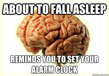 about to fall asleep reminds you to set your
alarm clock  Good Guy Brain