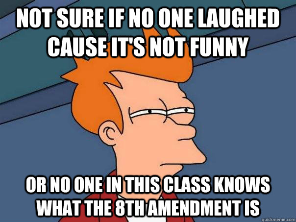 Not sure if no one laughed cause it's not funny Or no one in this class knows what the 8th Amendment is  Futurama Fry