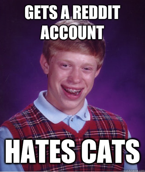 Gets a reddit account Hates cats  Bad Luck Brian