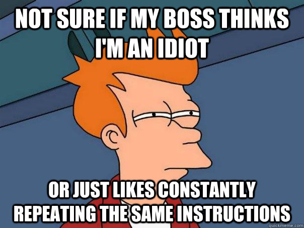 Not sure if my boss thinks I'm an idiot Or just likes constantly repeating the same instructions  Futurama Fry